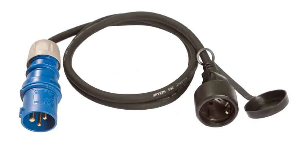 CEE-Adapterleitung – CEE Stecker 230 V / 16 A, 3-polig und Schutzkontaktkupplung mit Schutzkappe