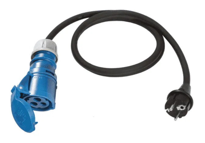 CEE-Adapterleitung – Schutzkontaktstecker und CEE-Kupplung 230 V / 16 A, 3-polig mit Klappdeckel