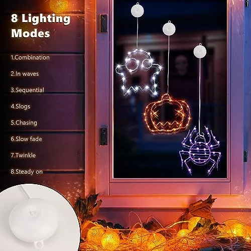 Joomer Halloween Deko Lichterkette,, 8 modi Batteriebetriebene Halloween Lampe für Innen Aussen Garten Tür Haus Balkon Party – Bild 3