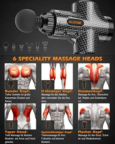 ALDOM Massagepistole – 30 Stufen, 8 Köpfe, bis 4800 U/min – Bild 4
